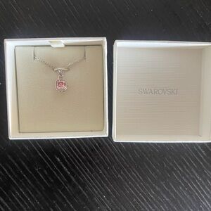 Swarovski Pink Crystal Square Pendant Necklace - Silver
